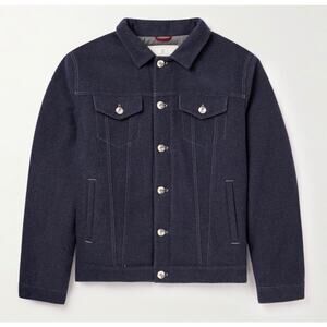 $7000 Brunello Cucinelli Padded Blue Cashmere Trucker Jacket Men Size Medium